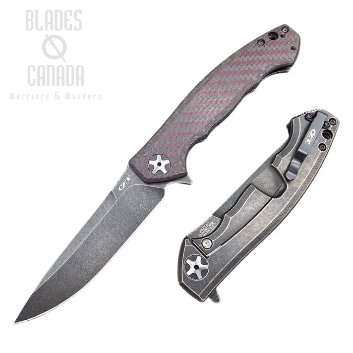 Zero Tolerance 0452RDBW Flipper Framelock Knife, S35VN Black SW, Carbon Fiber Red & Black/Titanium Black, 0452RDBW